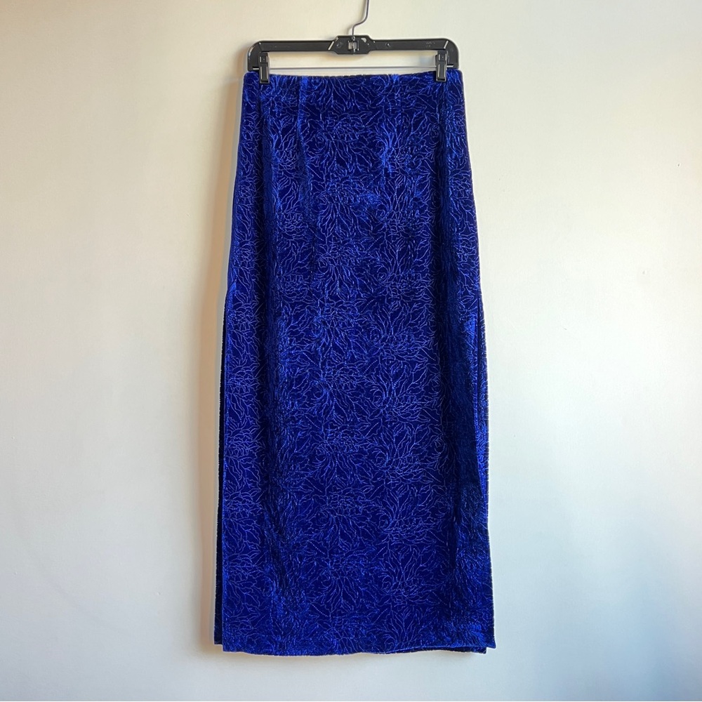 Zara royal blue stitched jacquard velvet midi skirt